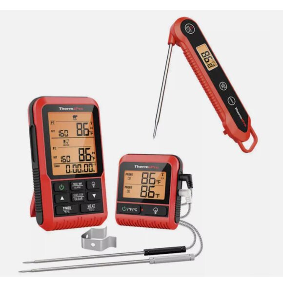 ThermoPro Cooking Thermometer Bundle LCD, Alarm, Preset Temp, 500 FT - Picture 1 of 11